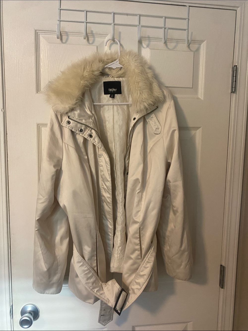 Mossimo Cream Trench Coat with Faux Fur Collar